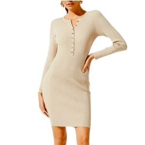 Astr The Label Revolve Ribbed Henley Sweater Dress. Oatmeal Beige Size S #930